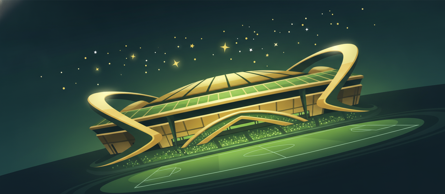 Illustration of a modern Saudi football stadium representing Saudi Pro League streaming