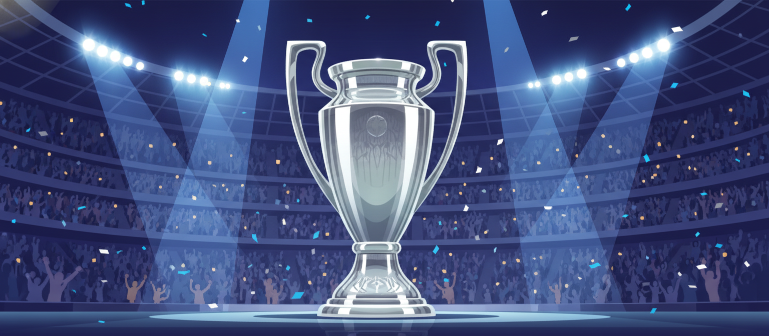 Illustration of a silver European football trophy representing UEFA Super Cup streaming
