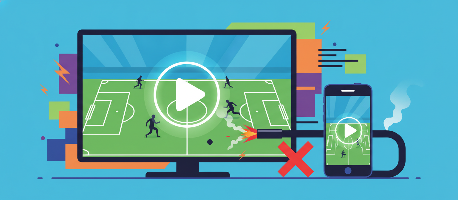 Illustration of a TV and phone streaming football with a cut cable representing watching football without cable