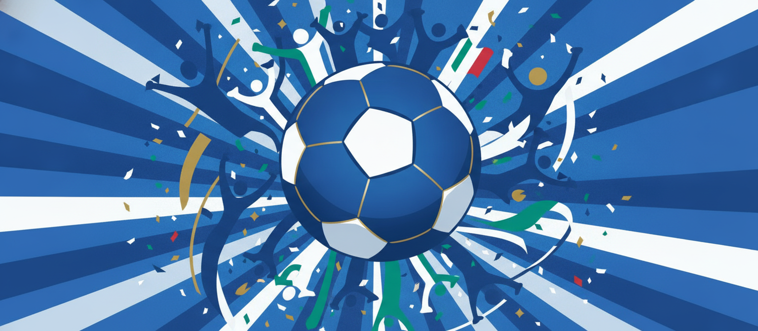 Illustration of a blue football scene representing the Italy national team streaming