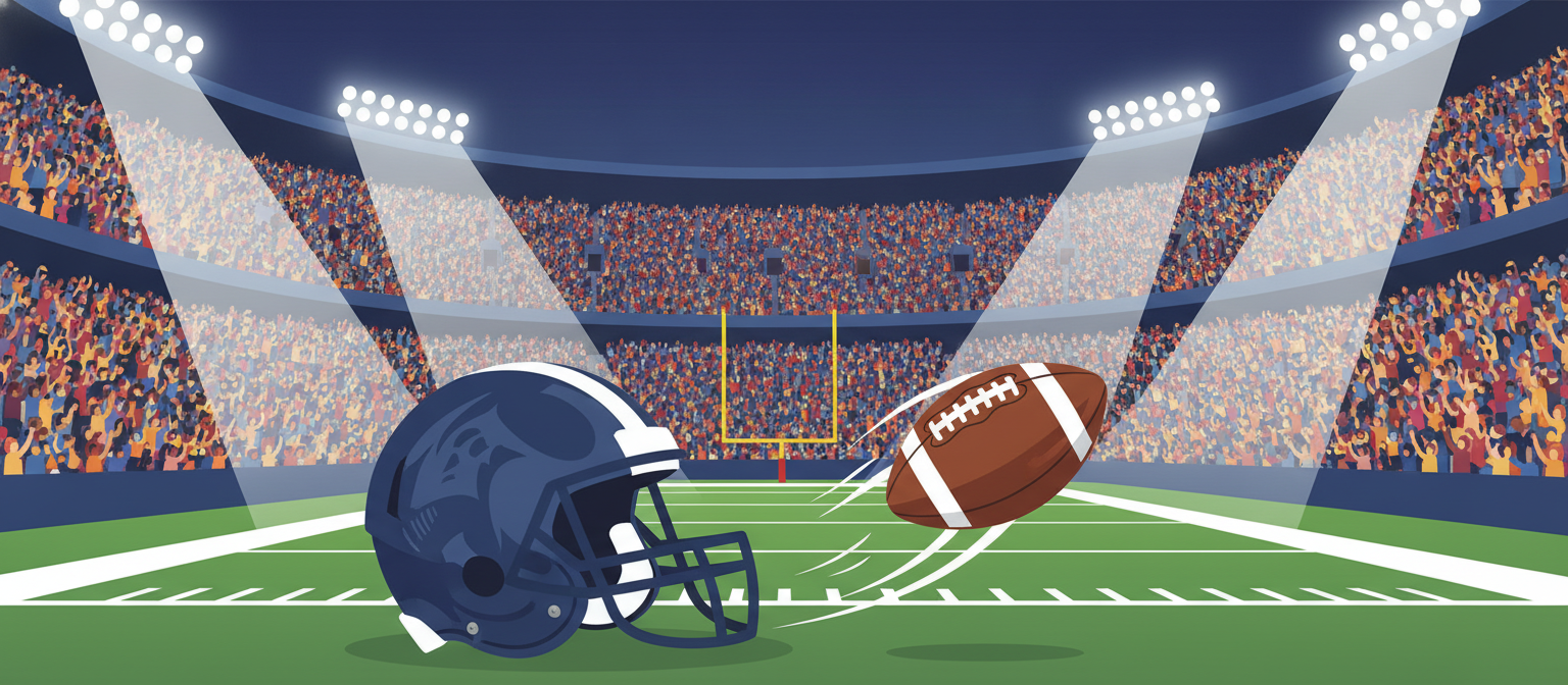 Illustration of an American college football stadium representing college football streaming