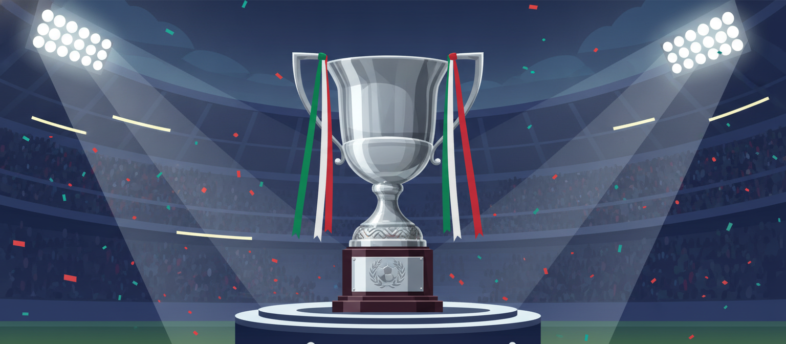 Illustration of a silver Italian cup trophy representing Coppa Italia streaming