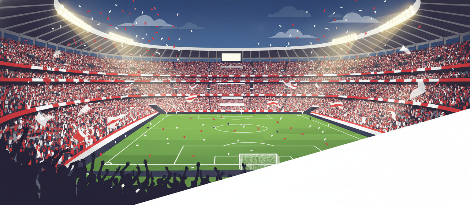 Illustration of a white and red football stadium representing River Plate streaming