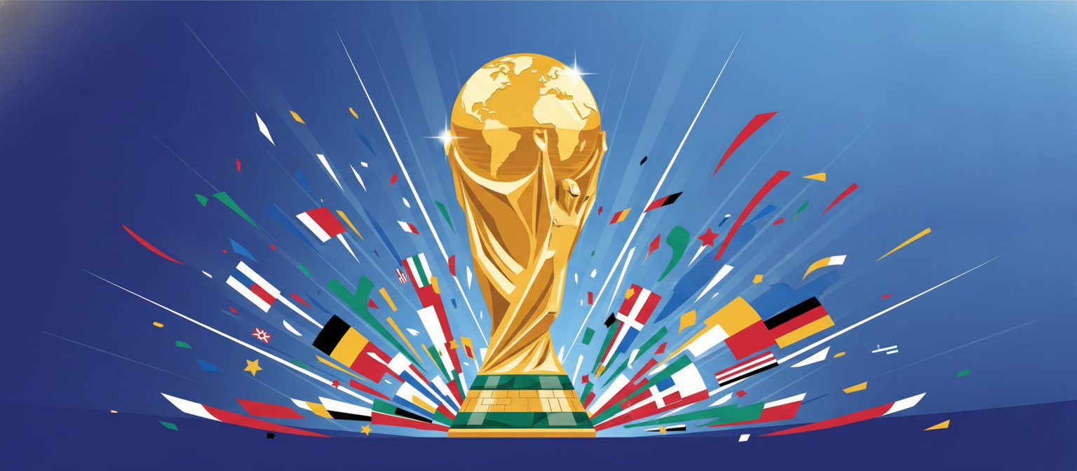Illustration of a golden world football trophy with a globe representing World Cup streaming