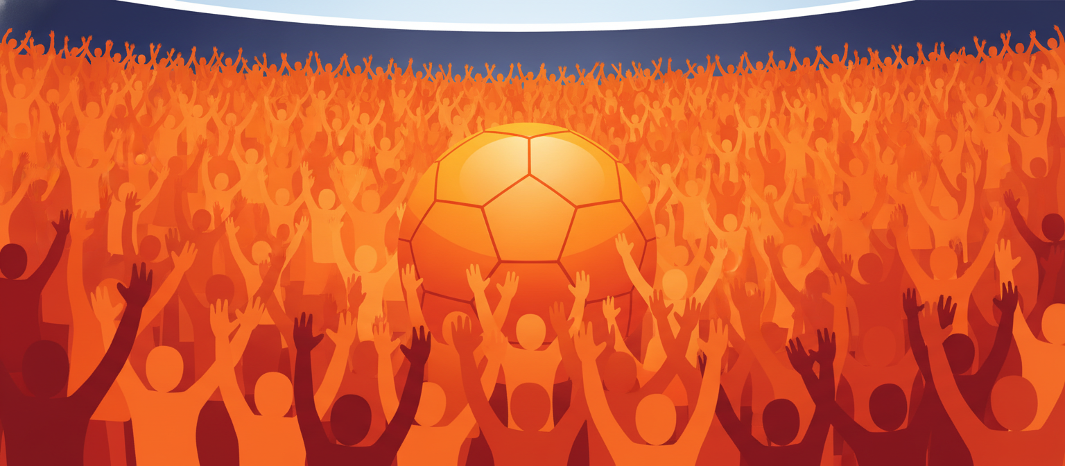 Illustration of an orange football scene representing the Netherlands national team streaming