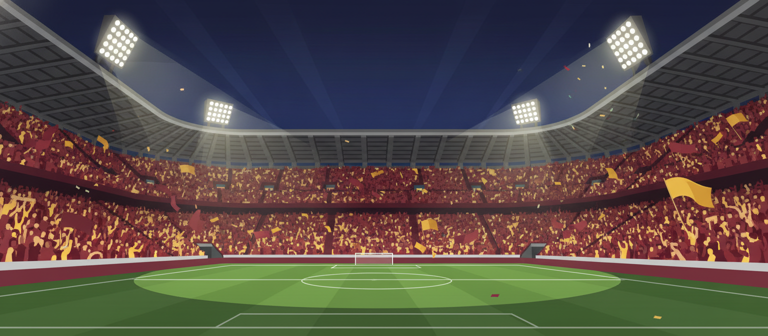 Illustration of a red and gold football stadium representing AS Roma streaming