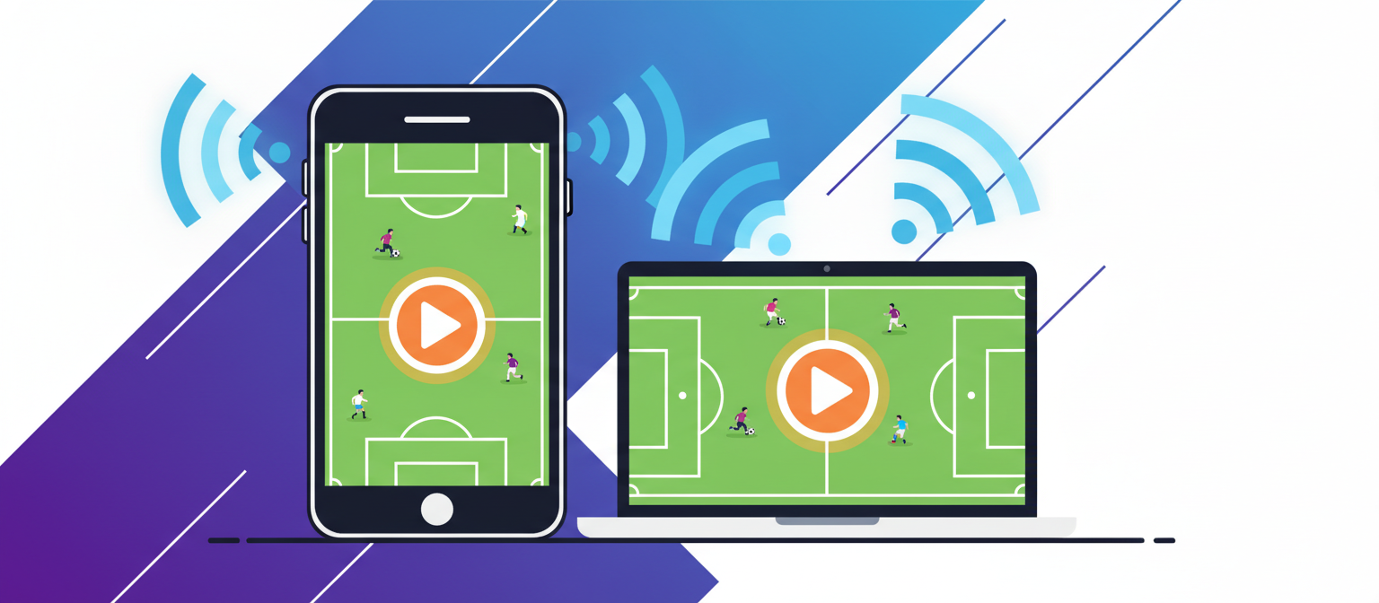 Illustration of devices streaming a football match representing free football streaming sites