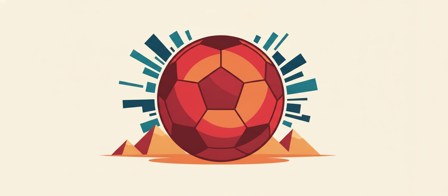 Illustration of a red football scene with a pyramid representing the Egypt national team streaming