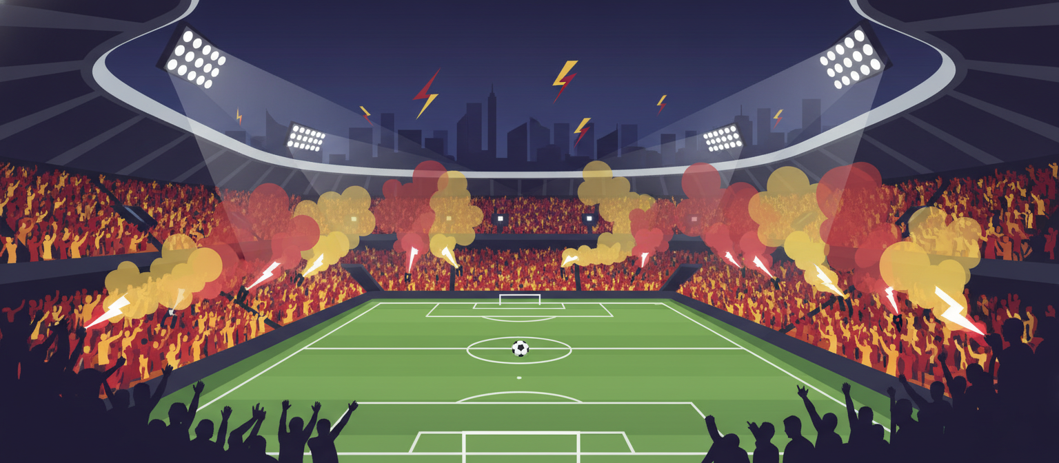 Illustration of a red and yellow football stadium representing Galatasaray streaming