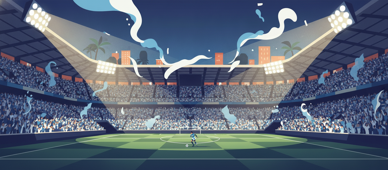 Illustration of a white and light blue football stadium representing Marseille streaming