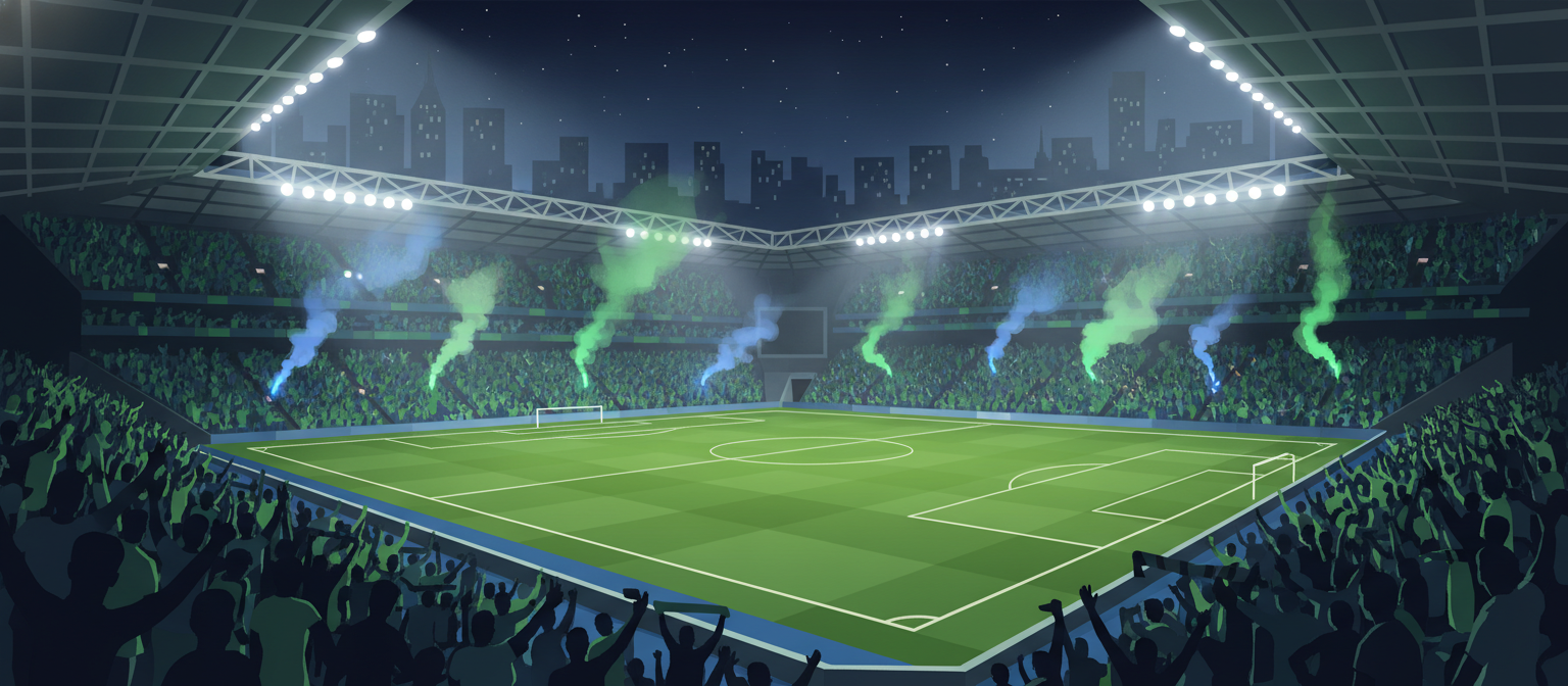 Illustration of a Scottish football stadium representing Scottish Premiership streaming