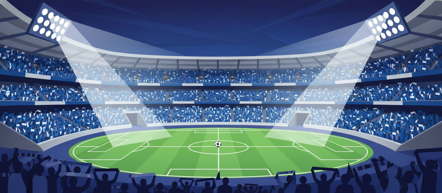 Illustration of a blue and white football stadium representing FC Porto streaming