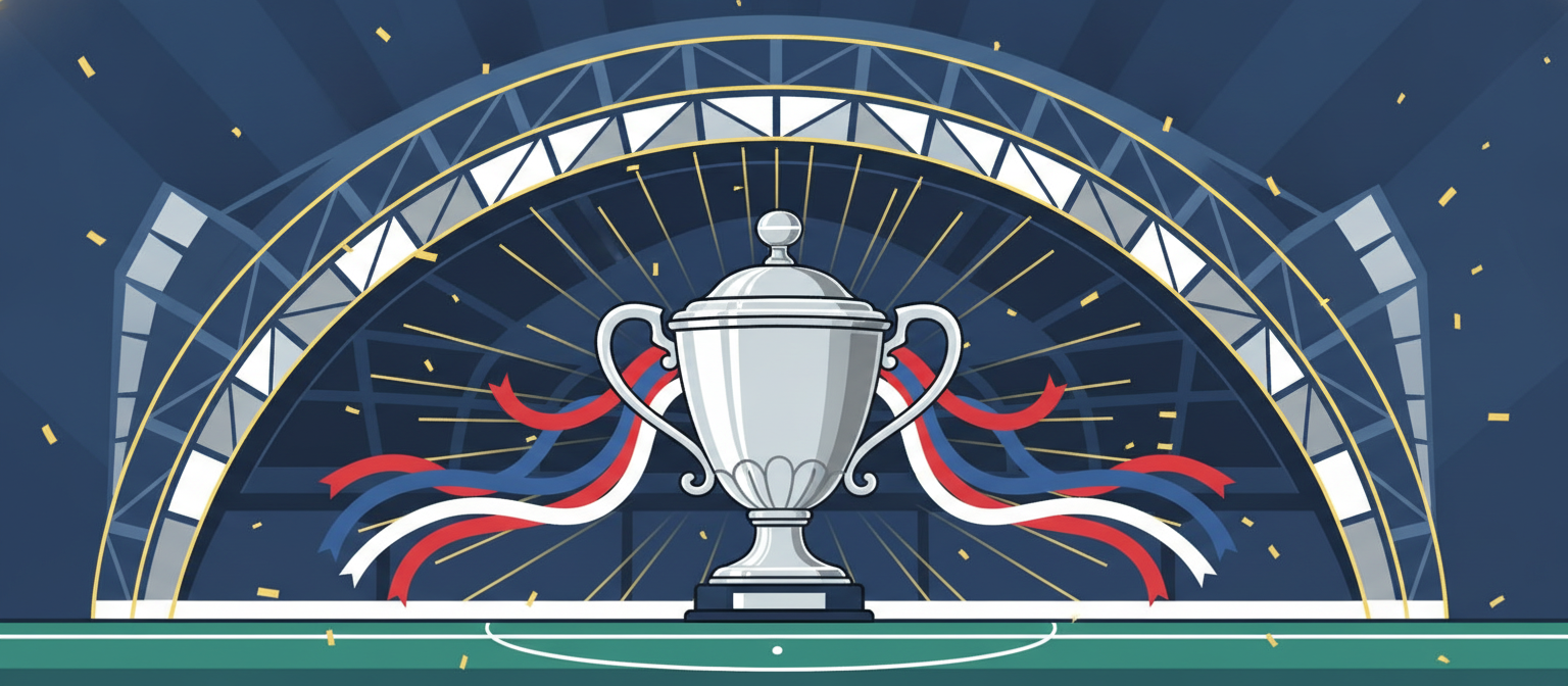 Illustration of a classic English football cup trophy representing FA Cup streaming