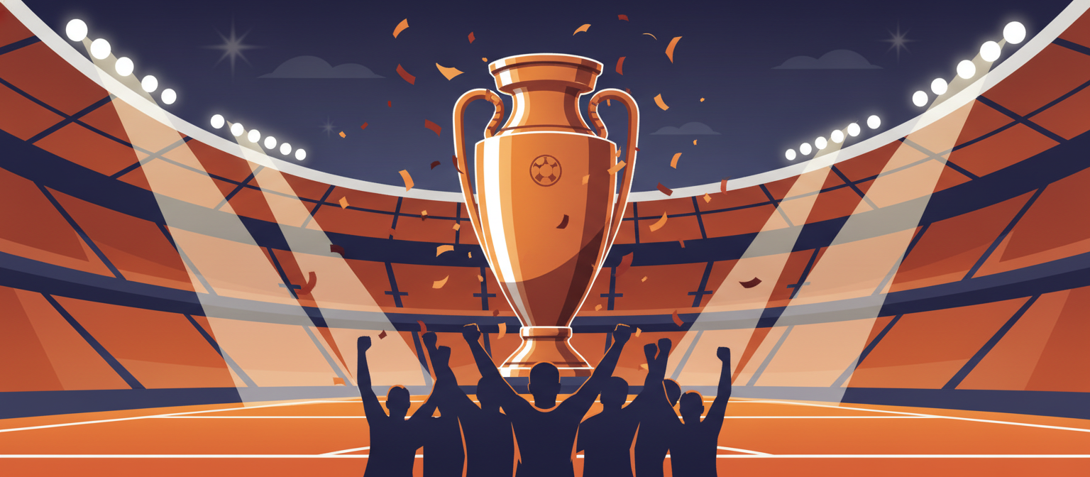 Illustration of a European football trophy night representing Europa League streaming