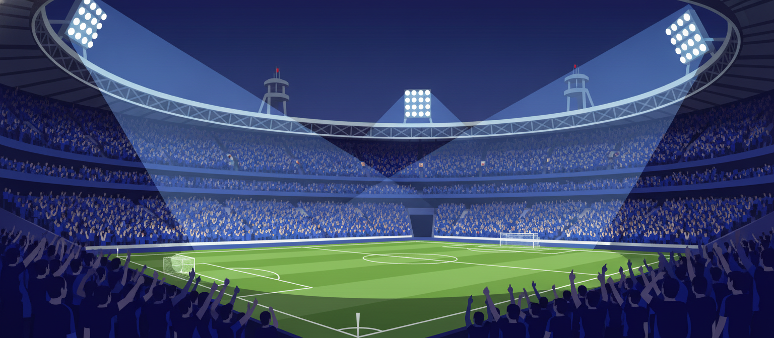 Illustration of a blue football stadium representing Chelsea streaming