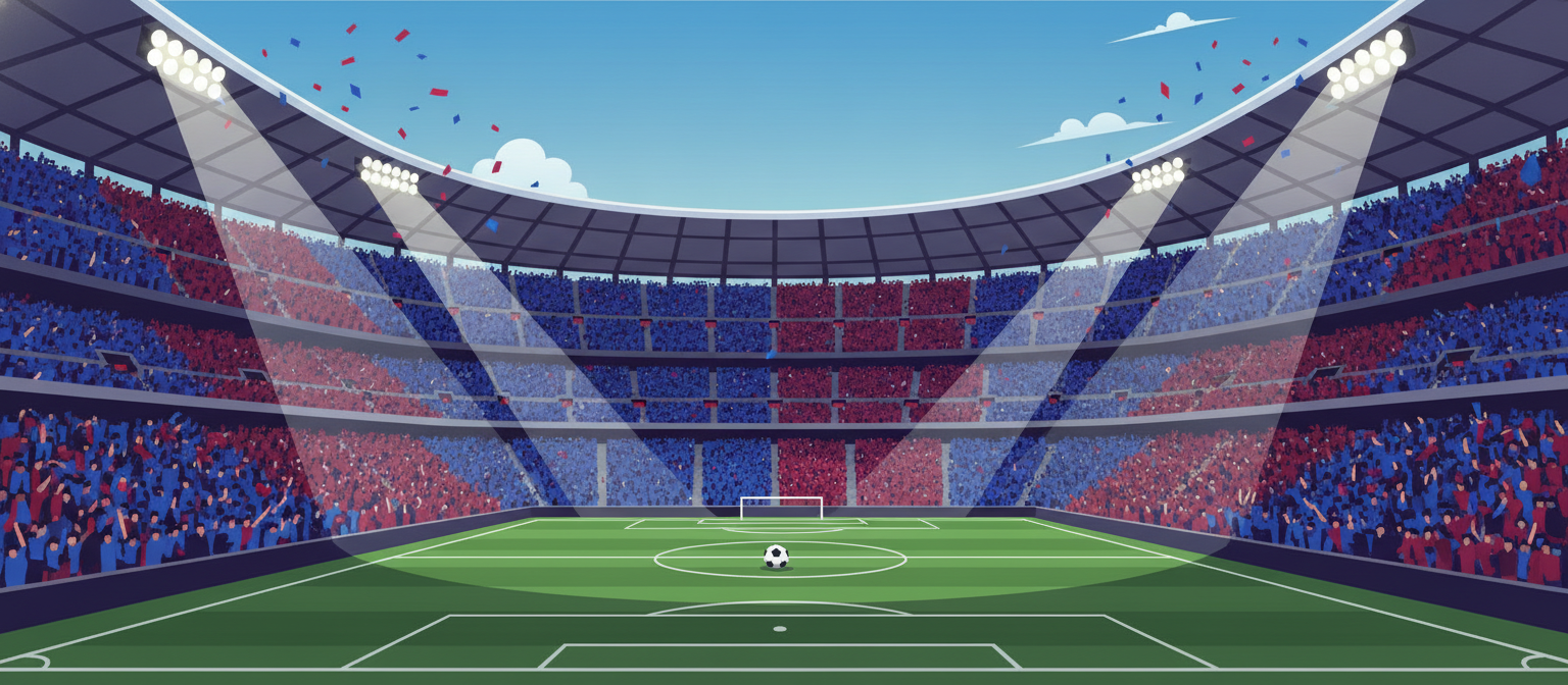 Illustration of a blue and red football stadium representing Barcelona streaming