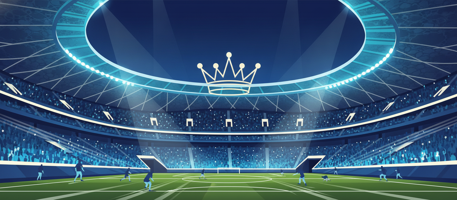 Illustration of a royal blue Saudi football stadium representing Al Hilal streaming