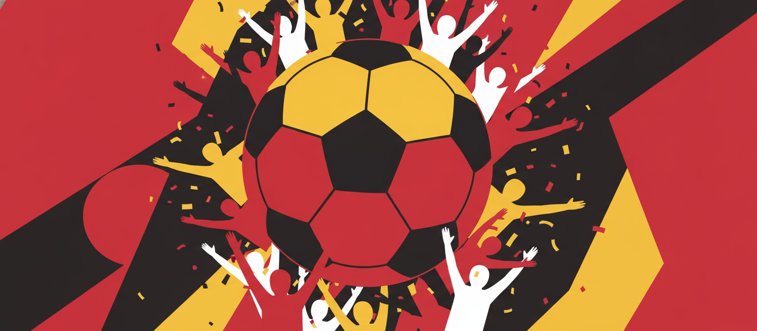 Illustration of a red yellow and black football scene representing the Belgium national team streaming