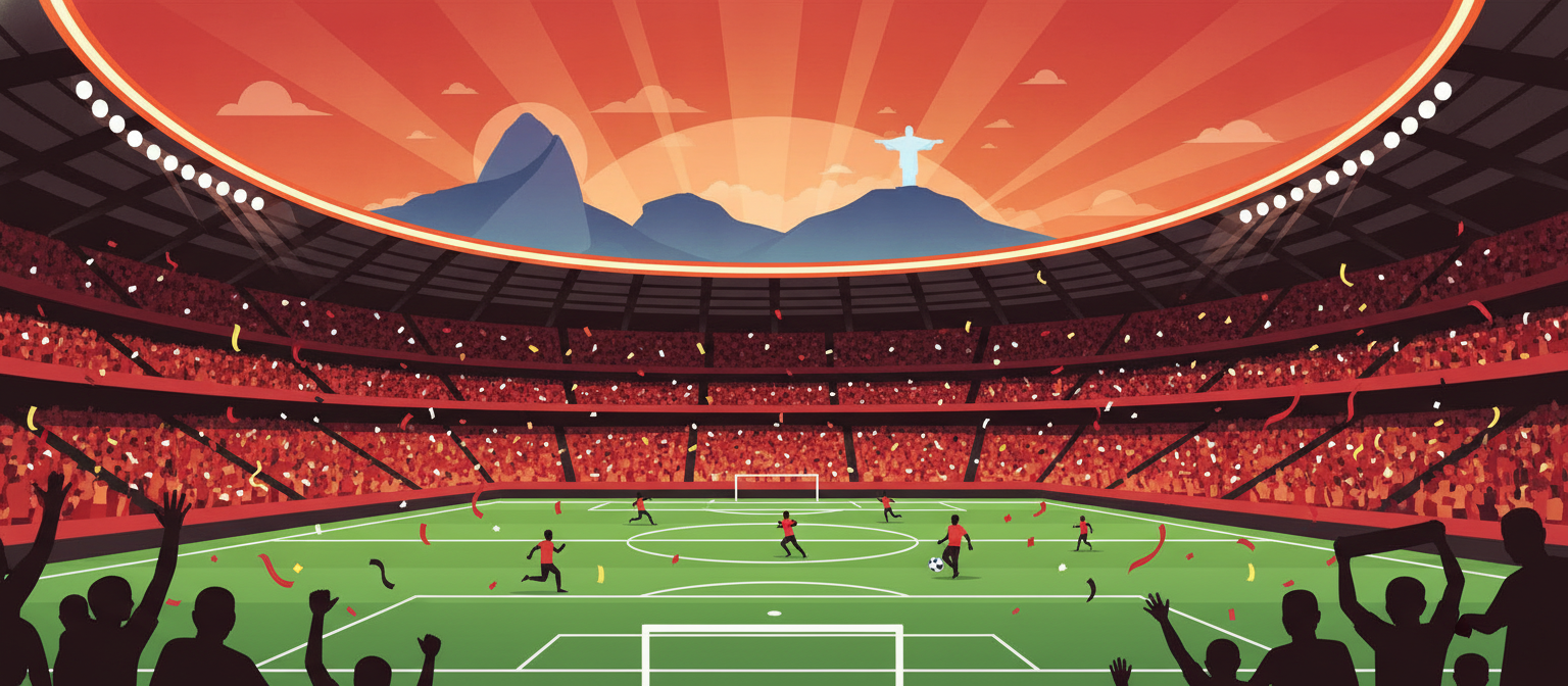 Illustration of a red and black football stadium representing Flamengo streaming
