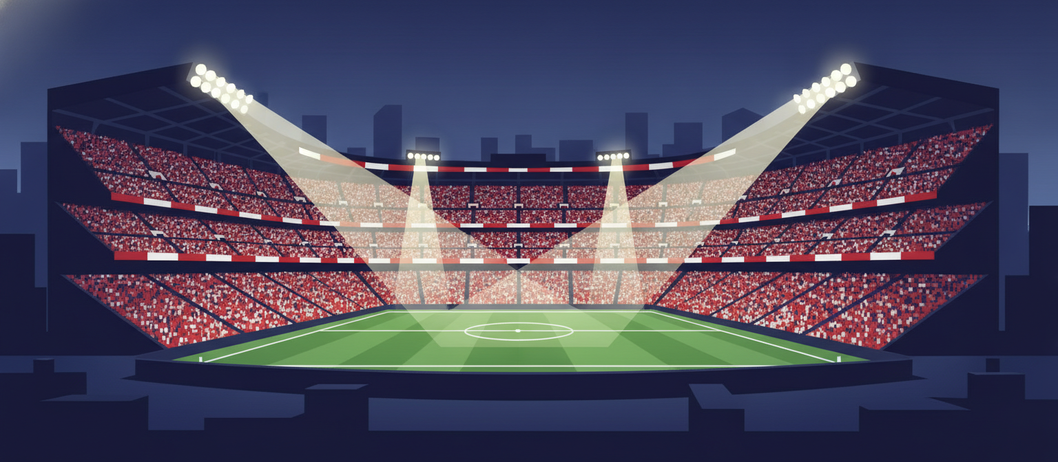 Illustration of a red and white football stadium representing Atletico Madrid streaming