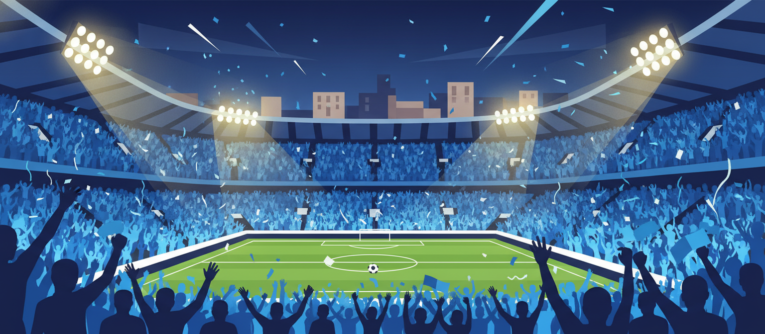Illustration of a sky-blue football stadium representing Lazio streaming