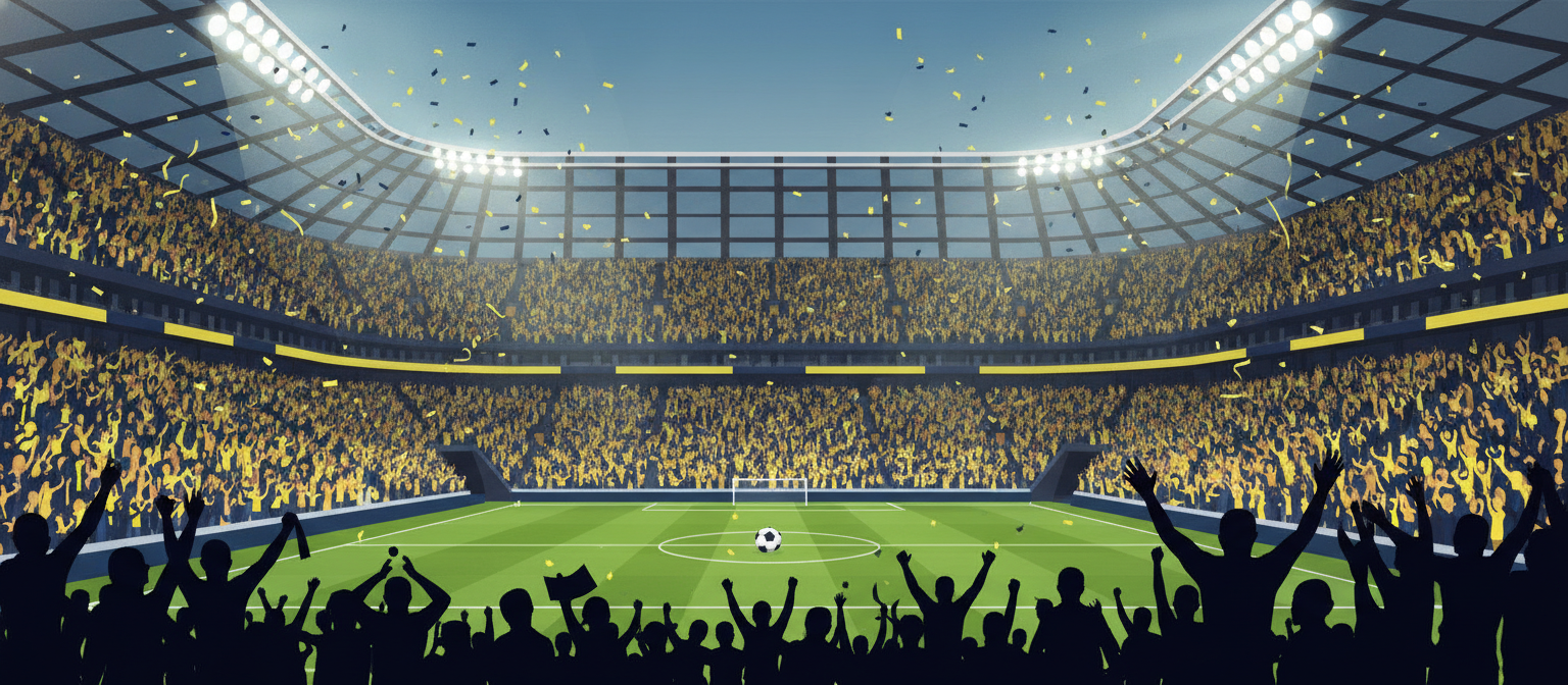 Illustration of a yellow and navy football stadium representing Fenerbahce streaming