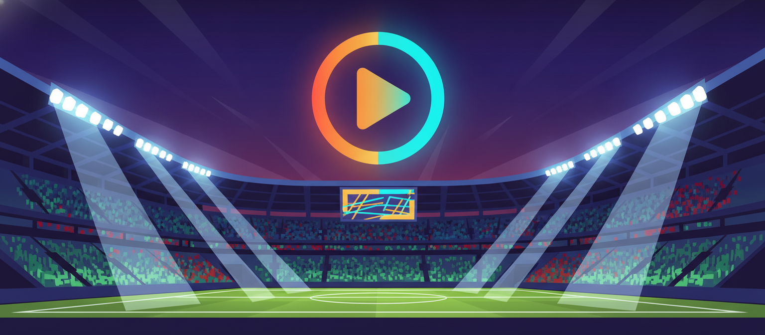 Flat vector illustration of a football stadium at night representing live football streaming