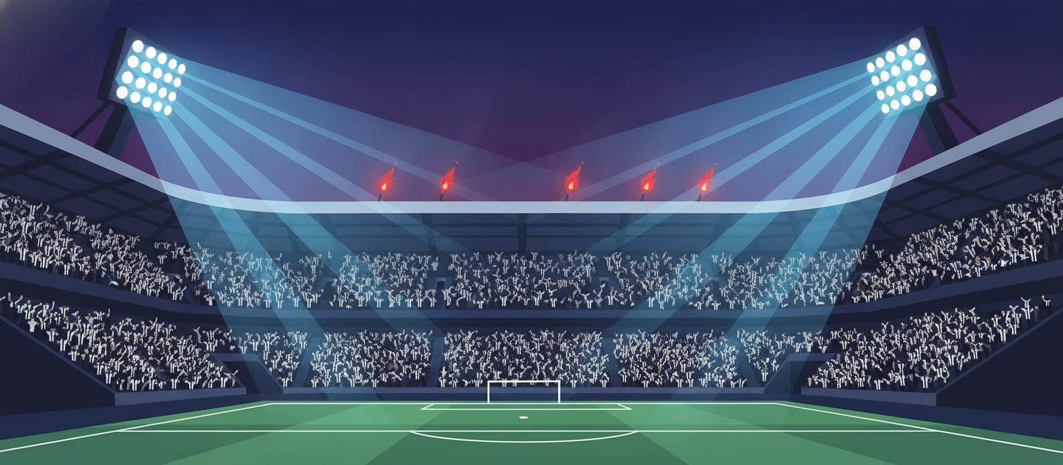 Illustration of a black and white striped football stadium representing Newcastle United streaming