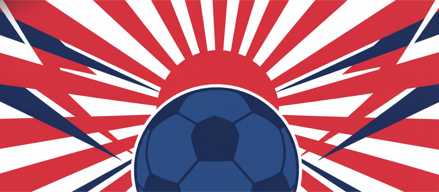 Illustration of a blue football scene representing the Japan national team streaming