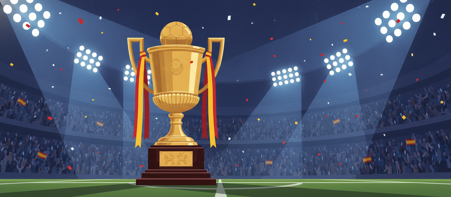 Illustration of a golden Spanish cup trophy representing Copa del Rey streaming