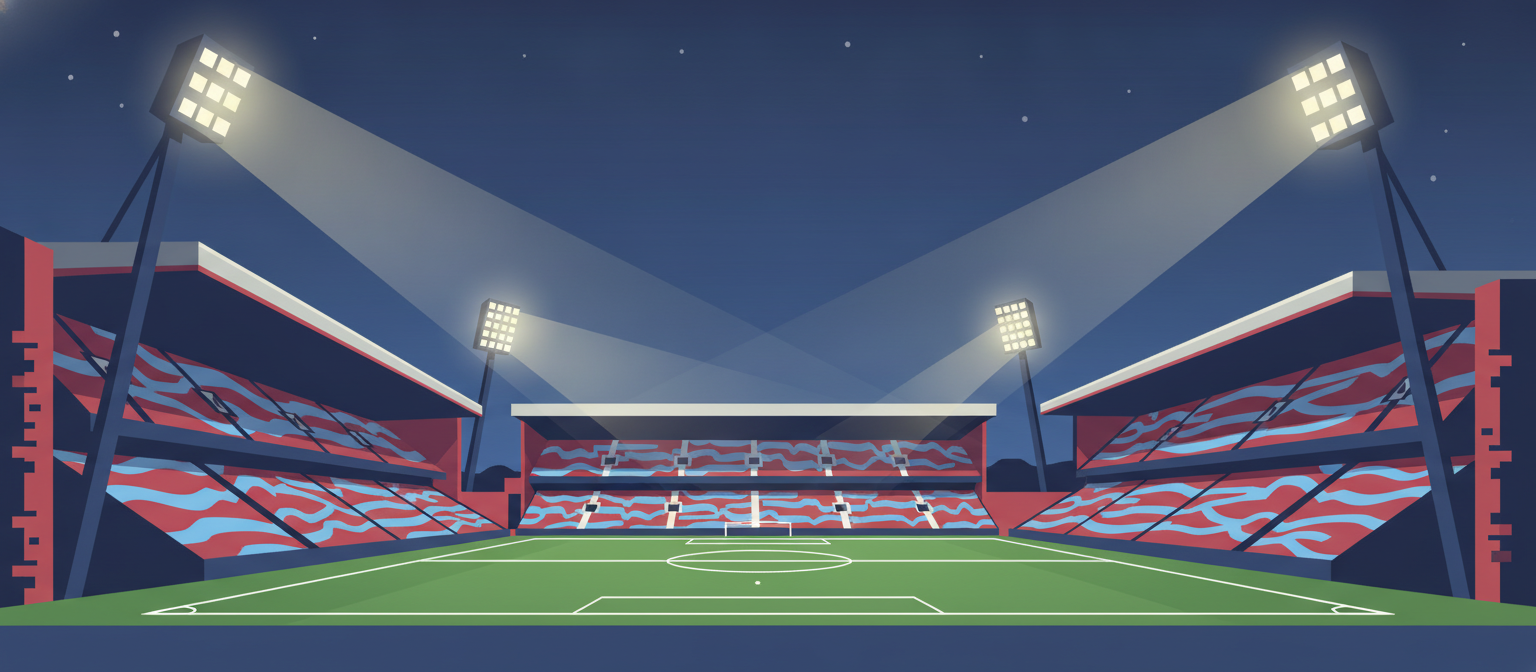 Illustration of a claret and blue football stadium representing Aston Villa streaming