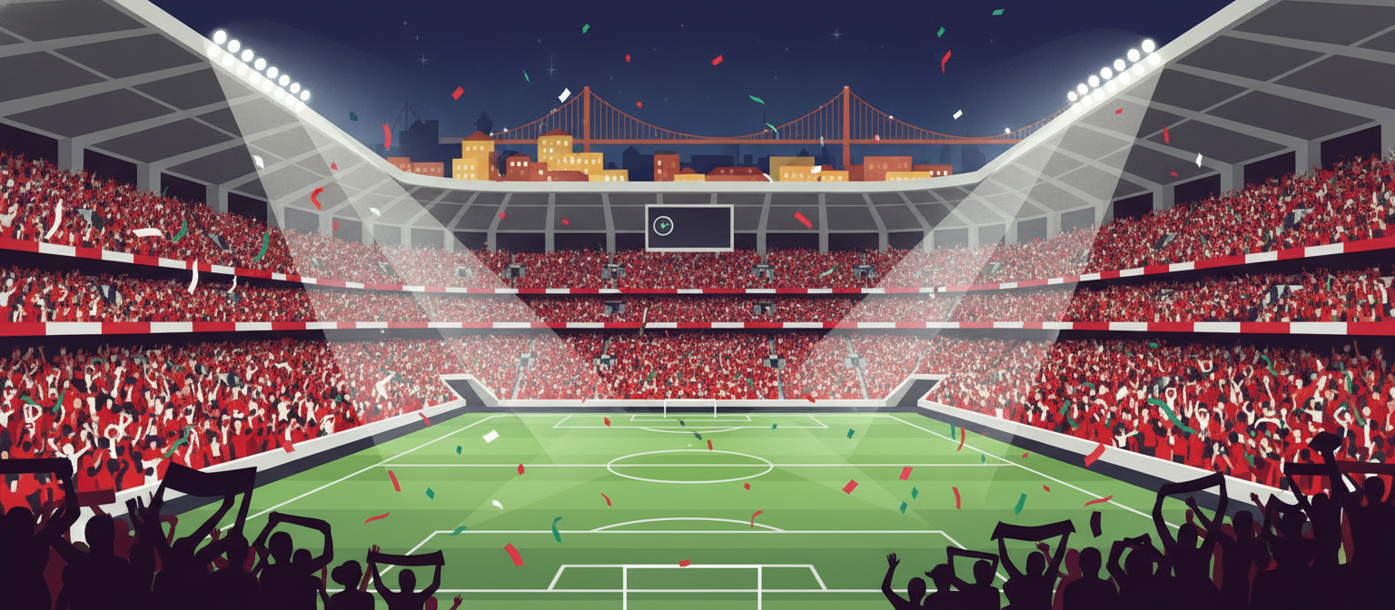 Illustration of a red football stadium representing Benfica streaming