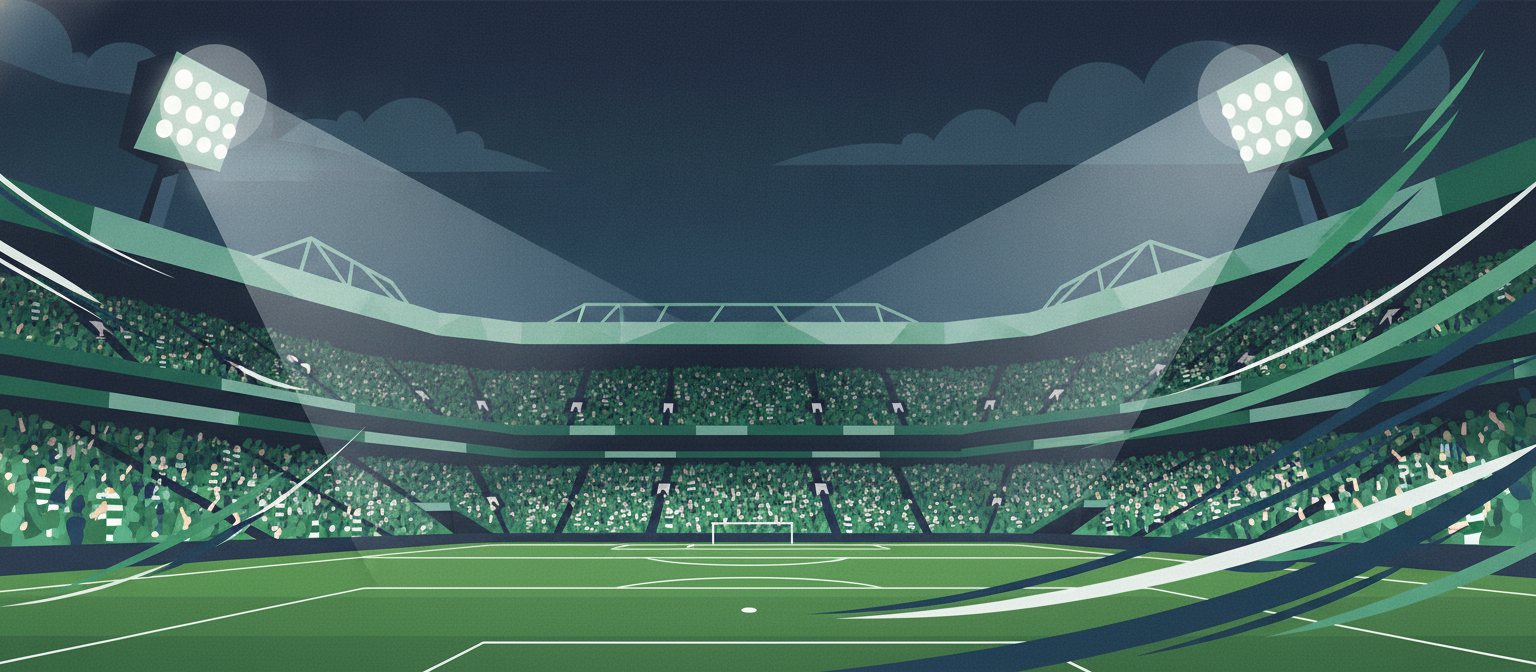 Illustration of a green and white football stadium representing Celtic streaming