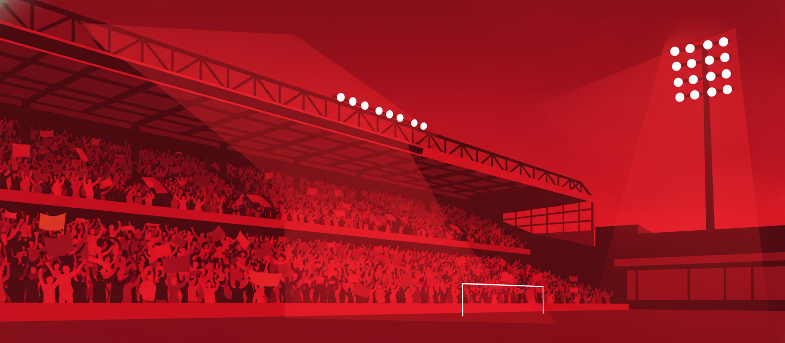 Illustration of a red football stadium at night representing Liverpool streaming